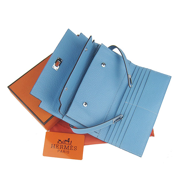 High Quality Hermes Kelly Long Clutch Bag Light Blue H009 Replica